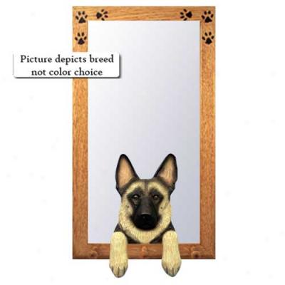 Tan With Black Saddle German Shepherd Dog Hall Mirror With Oak Golden Frame