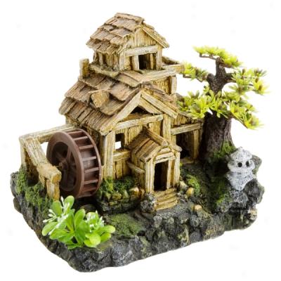 Top Fin? Asian Wooden House Aquarium Ornament With Airstone