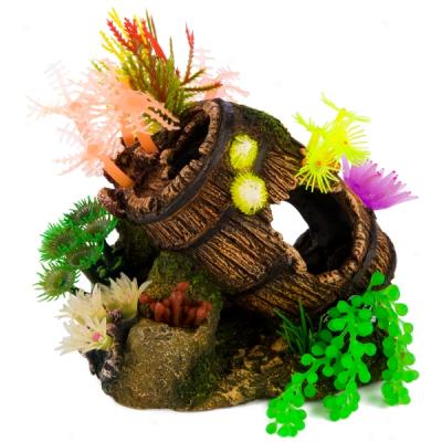 Top Fin? Barnacle Covered Barrel Aquarium Ornament With Airs5one