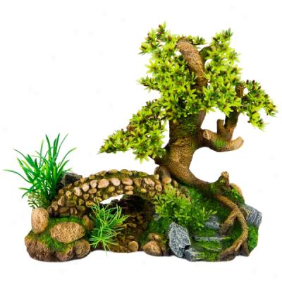 Top Fin? Bonsai Tree With Bridge Aquarium Embellishment