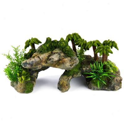 Top Fin? Large Tropical Cave With Coco Trees Aquarium Ornament