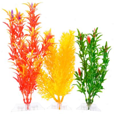 Top Fin? Plastic Plant Va5iety Pack - Orange, Green, Red