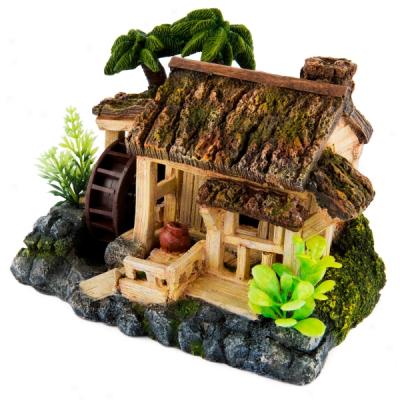 Top Fin? Tropical Wooden House With Airstone Aquarium Orjament