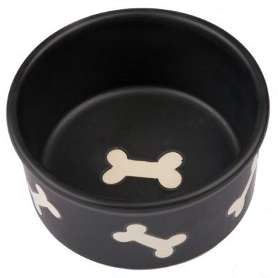 Top Paw? Black Matte Ceramic Bone Dog Bowls