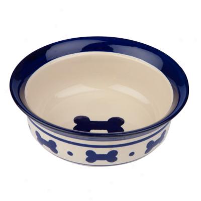 Top Paw? Blue & Tan Ceramic Bone Dog Bowls