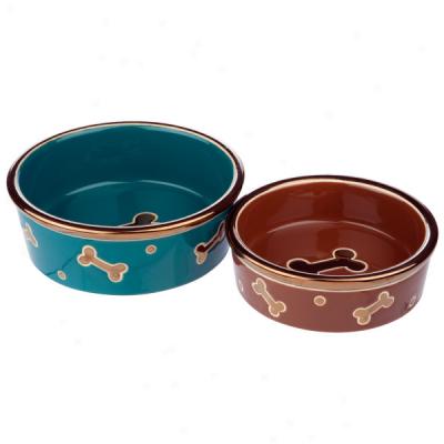 Top Paw? Metallic Ceramic Bone Dog Bowls