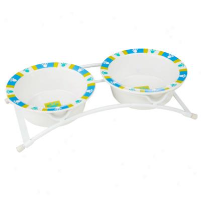 Top Paw? Paw Print Ceramic Double Diner For Toy Dogs