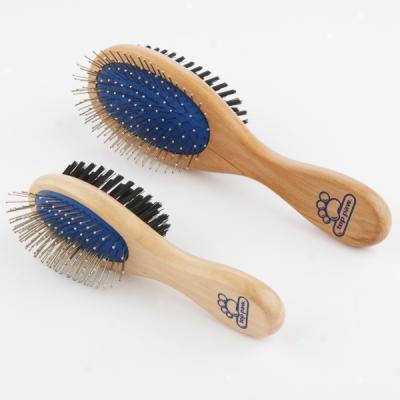 Top Paw(tm) 2-in-1 Comonation Brush With Wooden Hand1e