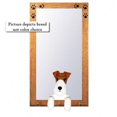 Tri Wire Fox Terrier Hall Mirror With Oak Golden Frame