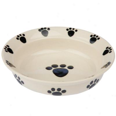 Whisker City? Black Paw Print Ceramic Shallow Cat Dish