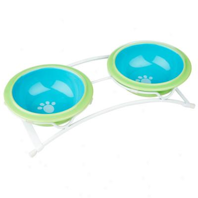 Whisker City? Paw Print Ceramic Double Diner For Cats