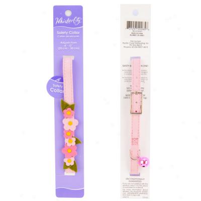 Whisoer City? Pink Suede Safety Collar With Flower Applique