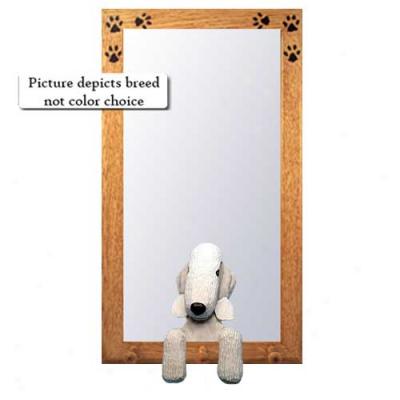 White Bedlington Terrier Hall Mirror With Oak Natural Frame