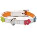 White Leather Dog Collar With Multi-colored Flowers & Rhinestone Center