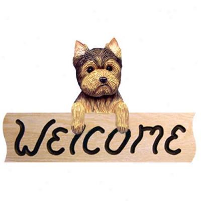 Yorkshire Terrier Puppy Clip Welcome Sign Maple