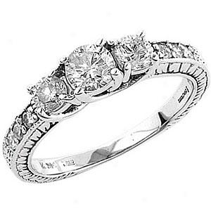 1 1/5 Ct.3 -stone Diamond Rimg, 14k White Gold