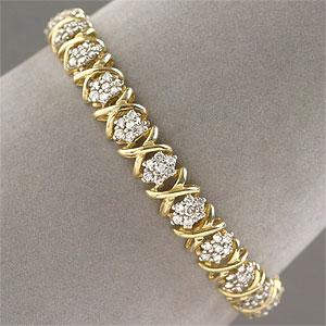 10k Yellow Gold 3.0 Cttw. Diamond Cluster Bracelet