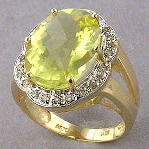 10k Yellow Gold Lemon Quaryz & Diamond Ring