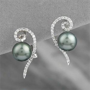 14k 0.60 Cttw. Diamond & Tahitian Pearl Earrings