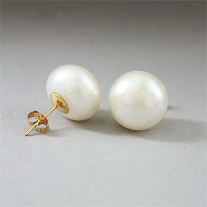 14k 11-12mm White Freshwater Button Pearl Earrings