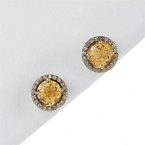 14k 1.64 Cttw. Diamond & Citrine Earrings