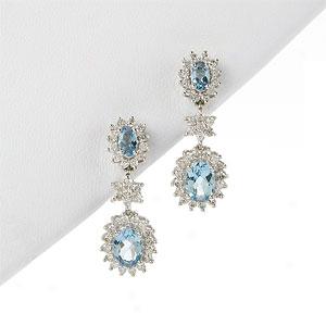 14k 2.81 Cttw. Diamond & Aquamzrine Earrings