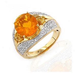 14k 3.00 Cttw. Fire Opal, Sapphire & Diamond Ring