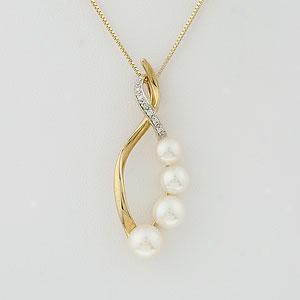 14k 6-7.5mm Pearl & Diamond Pendant