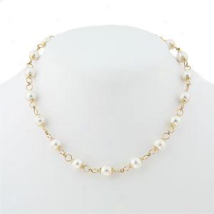 14k 9-10mm Psarl Link Necklace