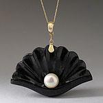 14k Black Jade & Cultured Pearl Shell Pendant