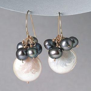 14k Black Pearl & Mother-of-pearl Coin Earrings