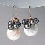 14k Freshwater & Mother Of Pearl Coin Earrings