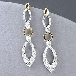 14k Gold 3/4 Ct. Two Tone Diamond Drop Earrings