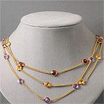 14k Gold 58 Cttw. Triple Link Gemstone Necklace