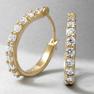 14k Gold & Cubic Zirconia Petite Hoop Earrings