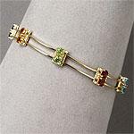 14k Gold Double Row Multi-gemstone Bracelet