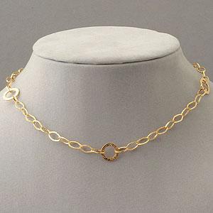 14k Gold Marqiise & Circle Links Station Necklace