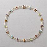 14k Gold Multi-gemstone Double Row Connective Necklace