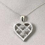 14k Gold Round & Baguette Diamond Heart Pendant