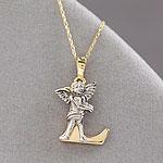 14k Hugging Angel Initial Pendant