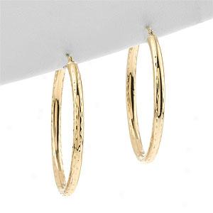 14k Oval Diamond Cut Hoop Earrings