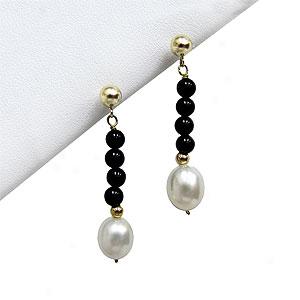 14k Pearl & Onyx Earrings