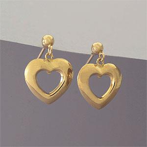 14k Polished Gold Heart Dangle Earrings