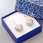 14k Puffed Heart Dangle Earrings Gift Set