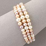 14k Triple Row Pastel Cultured Pearl Bracelet