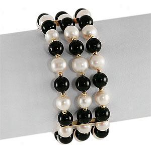 14k Vermeil Pearl & Onyx Bracelet