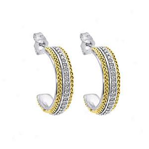 14k Vermeil & Silver 0.15 Cttw. Diamond Earrings