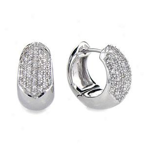 14k White 3/9 Cttw. Diamond Huggie-hoop Earrings