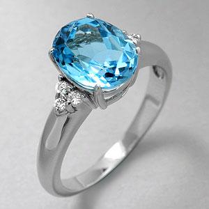 14k White Gold 3.20 Cttw Blue Topaz & Diamond Ring