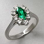14k White Gold Diamond & Emerald Ring